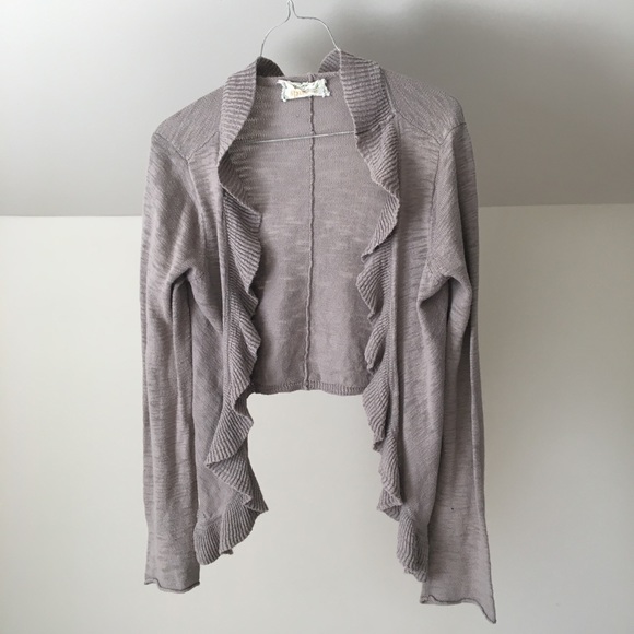 Anthropologie Sweaters - ANTHRO SPARROW Beige Tan Ruffle Waterfall Cardigan